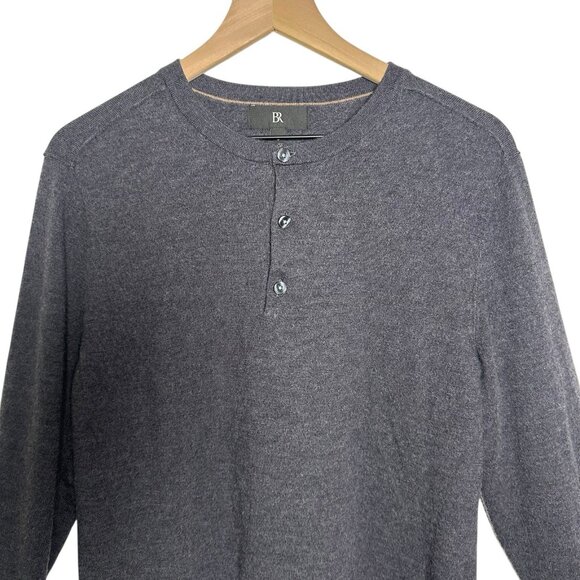 BR BANANA REPUBLIC Mens Large Gray 100% Merino Fine Wool Henley Sweater Polo - Picture 4 of 8
